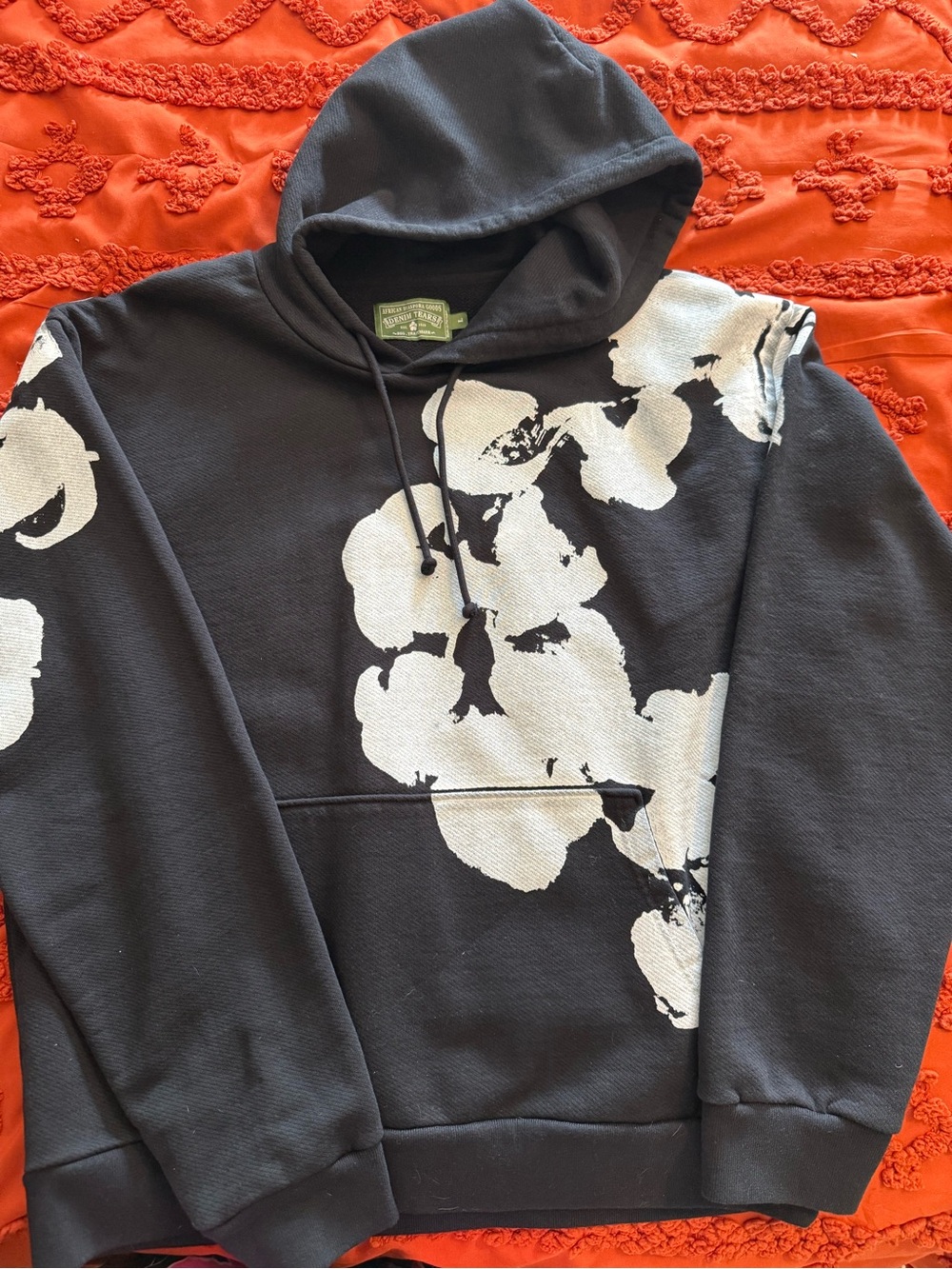 Black Hoodie with White Floral Graphic Print